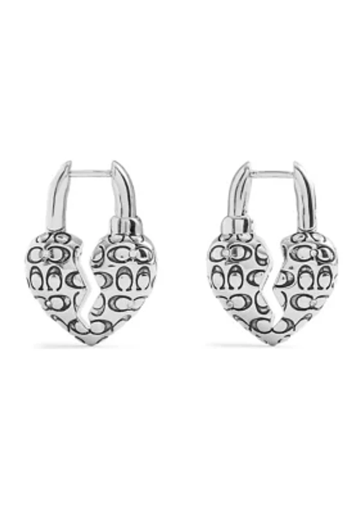 Signature Quilted Broken Heart Huggie Earrings