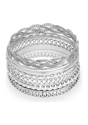 Silver Tone Bangle Bracelets - Set of 7