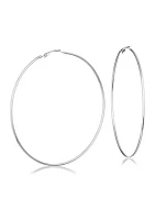 Silver Tone Extra Large Thin Hoop Earrings