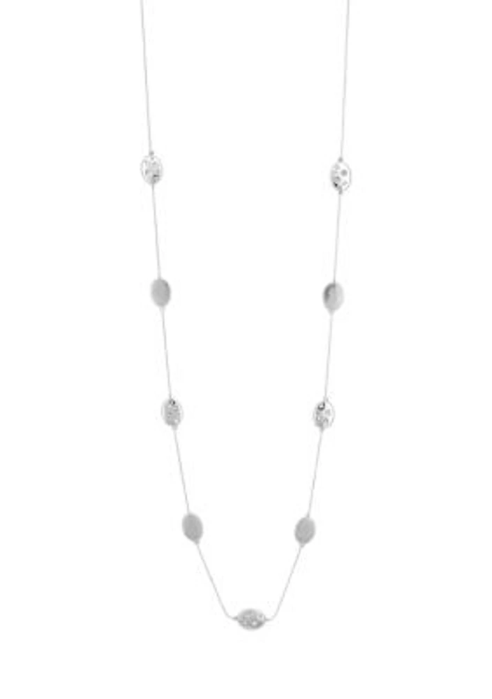 Silver Tone Long Oval Bead Station Illusion Necklace