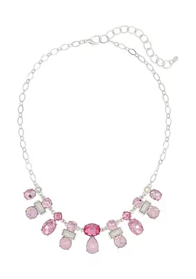 Silver-Tone Multi Pink Stone Frontal Necklace