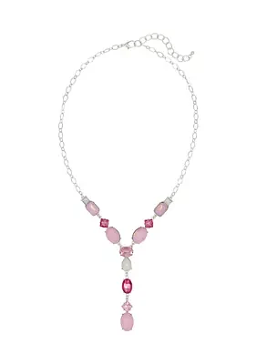 Silver-Tone Multi Pink Stone Y Necklace