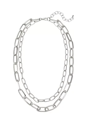 Silver Tone 18'' + 3 '' Extender Double Row Open Link Chain Necklace