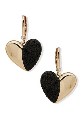Gold Tone Crystal Heart Drop Earrings