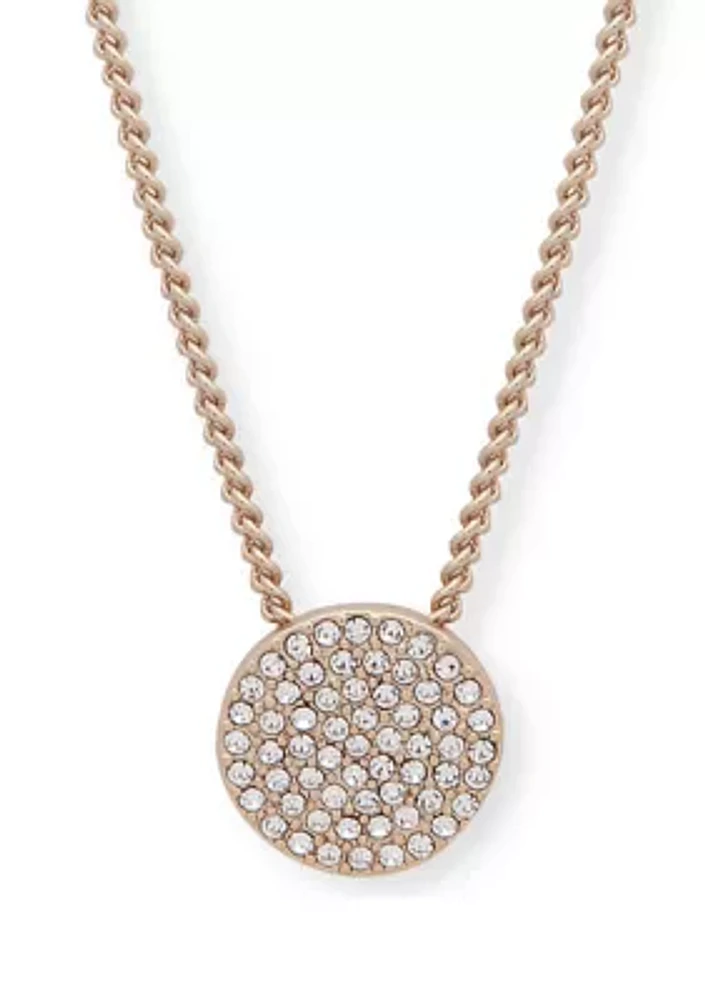 Silver Tone 16" Crystal Pavé Disc Pendant Necklace