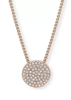 Silver Tone 16" Crystal Pavé Disc Pendant Necklace