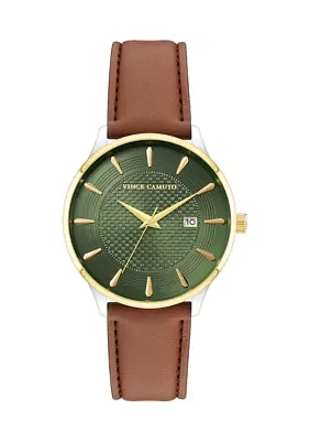 Quartz Vintage Brown Leather Band with Green Dial Watch