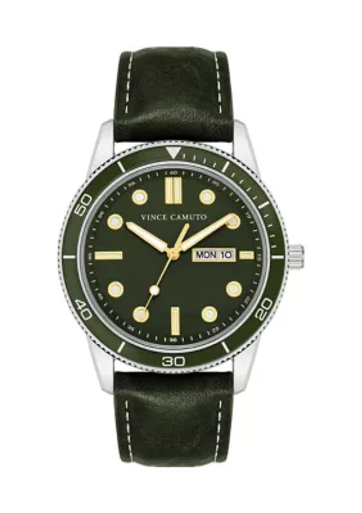 Quartz Contemporary Smooth Green Leather Band Watch