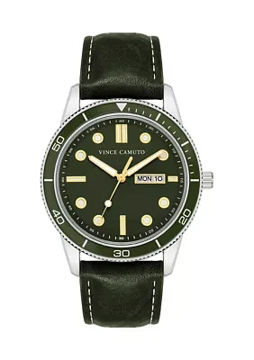 Quartz Contemporary Smooth Green Leather Band Watch