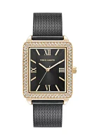 Quartz Silver Tone Stainless Steel Mesh and Rose Gold Metal Alloy Crystal Accented Watch