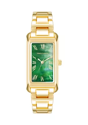 Quartz Rectangular Green and Gold-Tone Metal Alloy Watch