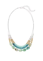 Two Tone 18'' + 3'' Extender Short Triple Row Multi Beaded Frontal Necklace