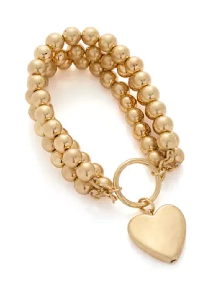 3 Row Beaded Stretch Heart Drop Bracelet