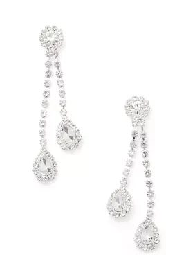 Silver Tone Double Sparkle Teardrops Linear Earrings