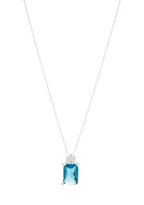 Silver Tone Emerald Stone Drop Pendant Necklace