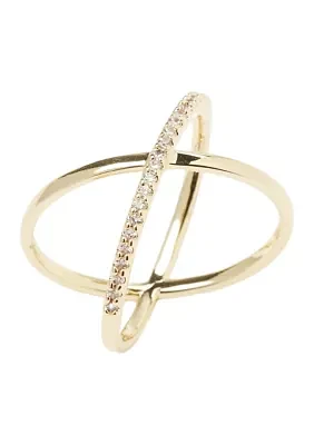 Gold Tone Cubic Zirconia Pavé Cross Band Ring