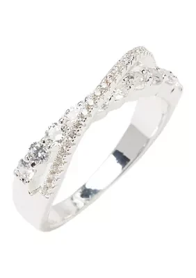 Silver Tone Cubic Zirconia Pavé Wrapped Band Ring
