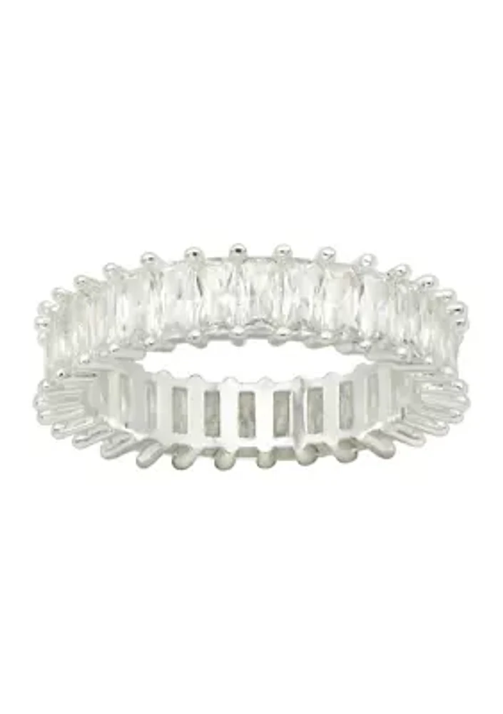 Silver Tone Cubic Zirconia Baguette Band Ring