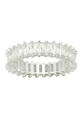 Silver Tone Cubic Zirconia Baguette Band Ring