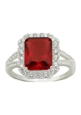 Silver Tone Siam Stone Halo Open Band Ring