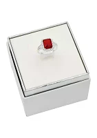 Silver Tone Siam Stone Halo Open Band Ring
