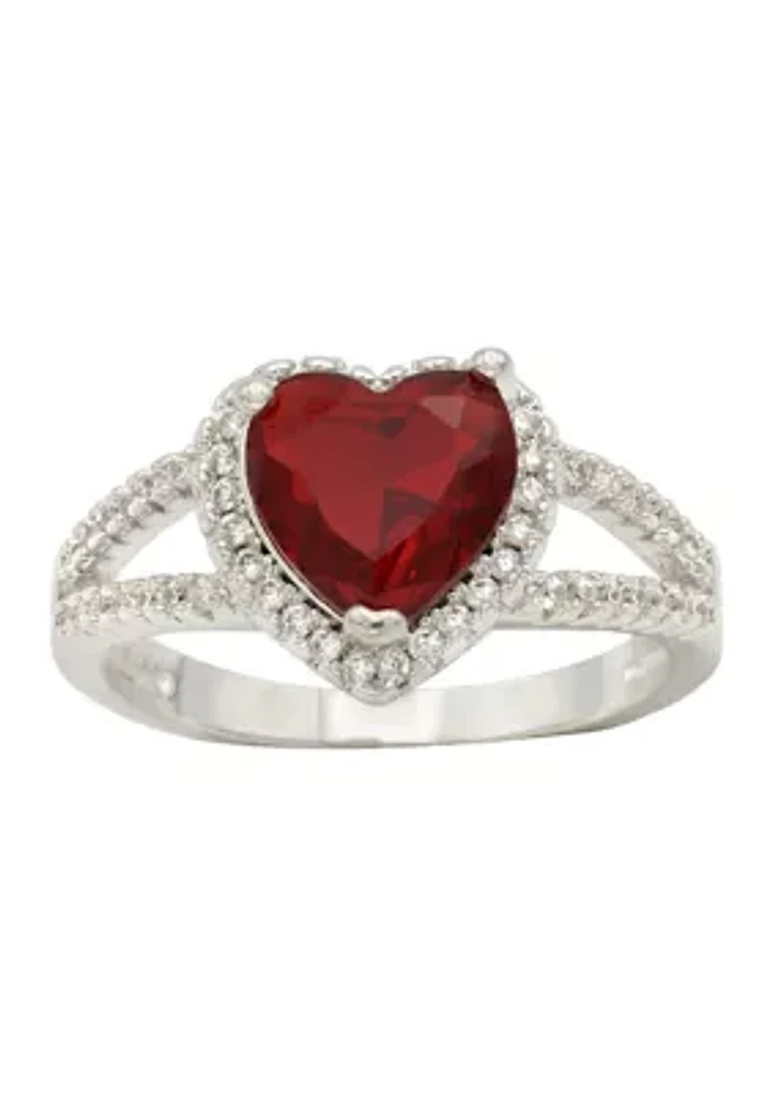 Silver Tone Halo Pavé Heart Ring