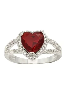 Silver Tone Halo Pavé Heart Ring