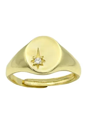 Gold Tone Star Signet Adjustable Ring