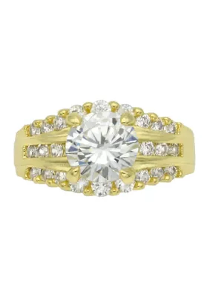 Gold Tone Cubic Zirconia Round Stone Wedding Set Ring