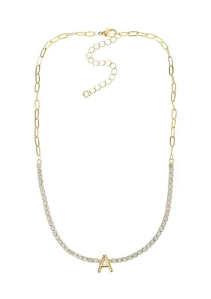 Lab Created Gold Tone Cubic Zirconia Initial Tennis Necklace