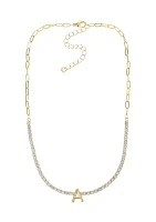 Lab Created Gold Tone Cubic Zirconia Initial Tennis Necklace