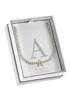 Lab Created Gold Tone Cubic Zirconia Initial Tennis Necklace