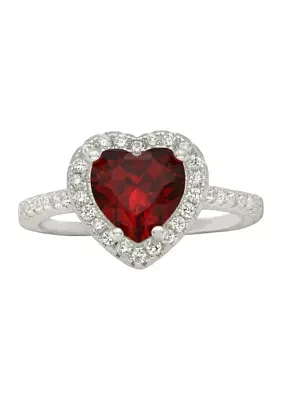 Silver Tone Siam Heart Halo Pavé Band Ring