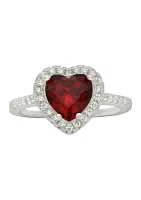 Silver Tone Siam Heart Halo Pavé Band Ring