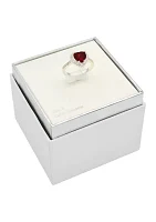 Silver Tone Siam Heart Halo Pavé Band Ring