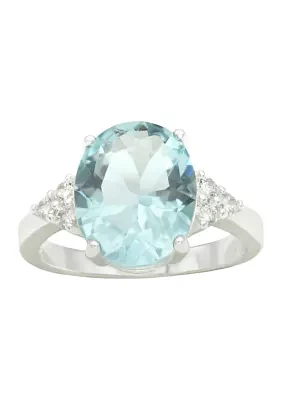 Silver Tone Round Aqua Crystal and Cubic Zirconia Ring