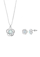 Lab Created Silver Tone Pave CZ Twist Necklace and Earring set