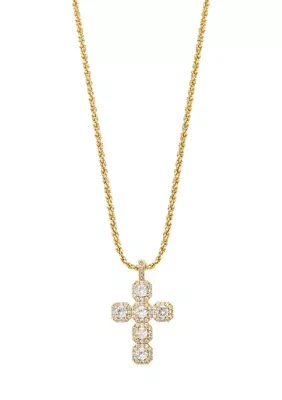 Lab Created Gold Tone Cross Pendant with Round CZ stones Necklace