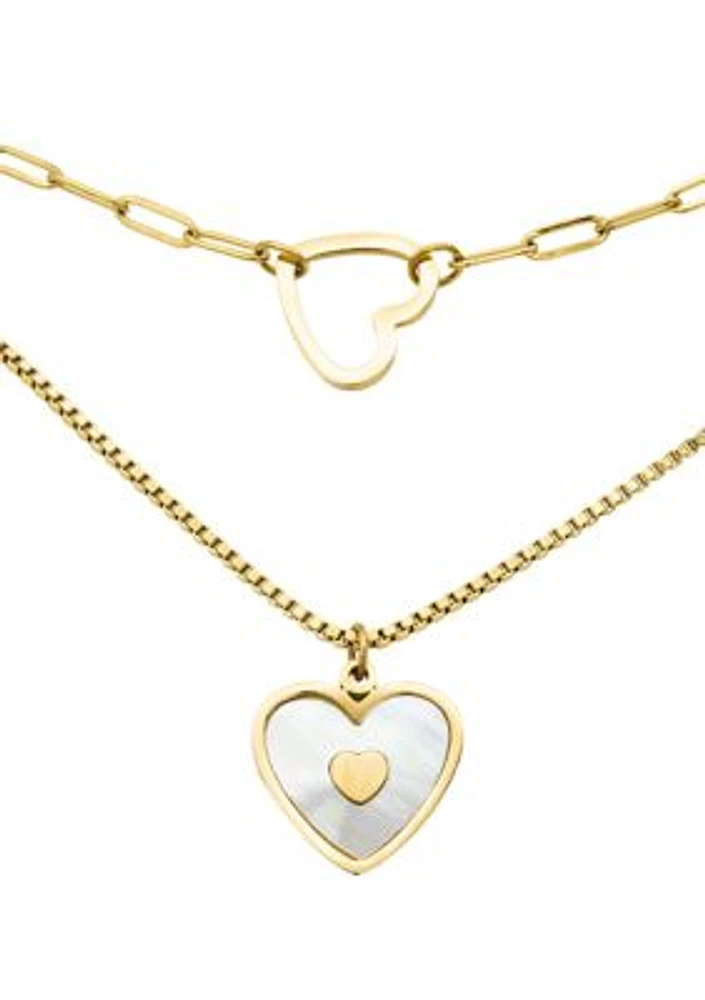 Gold Duo Polished Mother of Pearl Heart Set of Necklaces