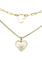 Gold Duo Polished Mother of Pearl Heart Set of Necklaces