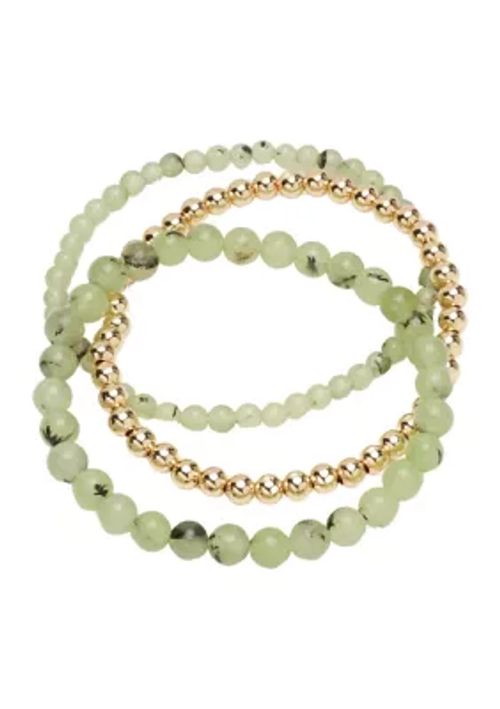 Gold Tone Genuine Beaded Trio Stretch Bracelet Set