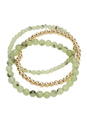 Gold Tone Genuine Beaded Trio Stretch Bracelet Set