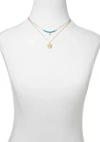 Gold Tone Turquoise Beaded & Disc Duo Pendant Set
