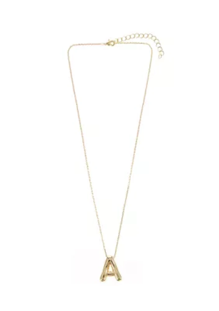 Gold Tone Bubble Initial Pendant Necklace
