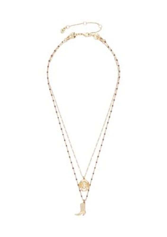 Gold Tone Hat and Boot Layer Necklace