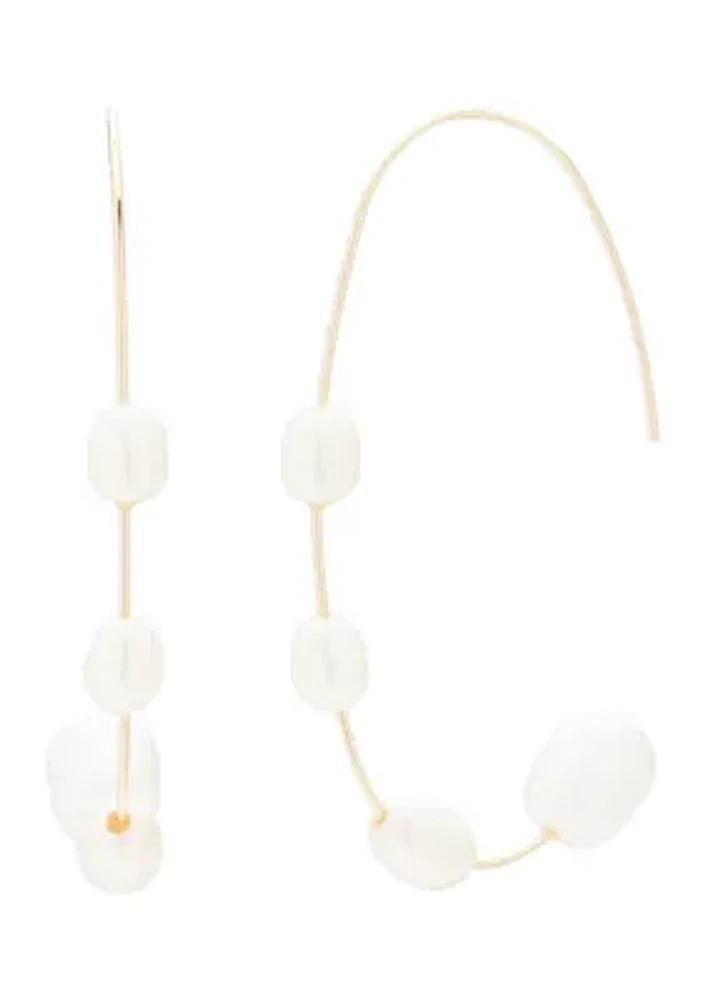 Gold Tone Large Pearl Oval Earrings