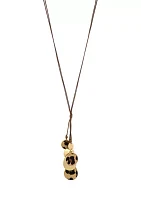 Gold Tone Long Brown Cord Necklace with Multi Leopard Print Disc Tassel Drops