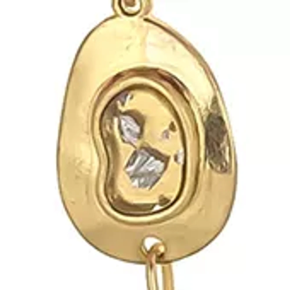 Gold Tone, 36" + 3" Extender Long Chain Link Necklace With Organic Fleck Stations