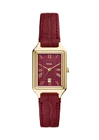 Gold Tone Red Leather Band Rectangle Watch