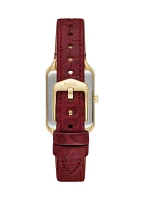 Gold Tone Red Leather Band Rectangle Watch